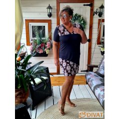   Fashion by NONO - Office sötétkék-csipke betétes tunika-ruha