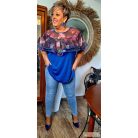 Fashion by NONO - Dolly egyedi mintás tüll fodorral díszített királykék tunika