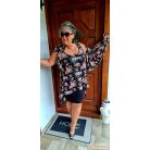 Fashion by NONO - Athina fekete alapon virágmintás dupla ruha stólával