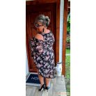 Fashion by NONO - Athina fekete alapon virágmintás dupla ruha stólával