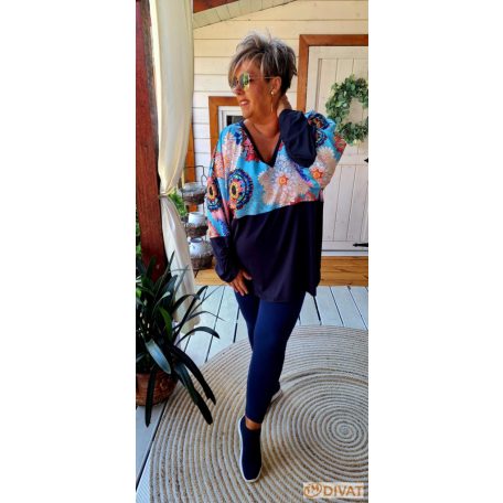 Fashion by NONO - Frida oversize felső sötétkék-mandala mintás