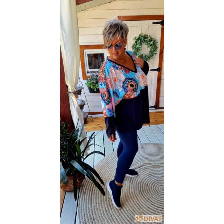 Fashion by NONO - Frida oversize felső sötétkék-mandala mintás