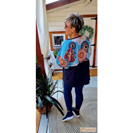 Fashion by NONO - Frida oversize felső sötétkék-mandala mintás