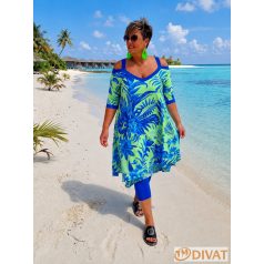   Fashion by NONO - Jázmin zöld-királykék mintás tunika-ruha