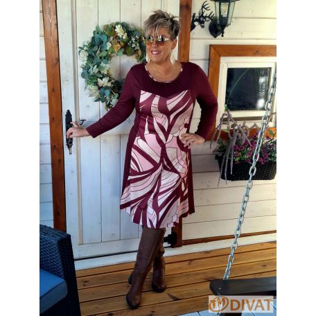 Fashion by NONO - Princess midi ruha - burgundy egyedi mintás