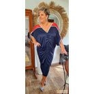 Fashion by NONO - Fanni sötétkék tunika-ruha piros tüllel megbolondítva