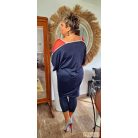 Fashion by NONO - Fanni sötétkék tunika-ruha piros tüllel megbolondítva