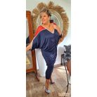 Fashion by NONO - Fanni sötétkék tunika-ruha piros tüllel megbolondítva