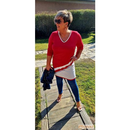 Fashion by NONO - Jupiter piros-fehér tunika-ruha