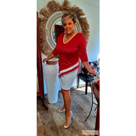 Fashion by NONO - Jupiter piros-fehér tunika-ruha