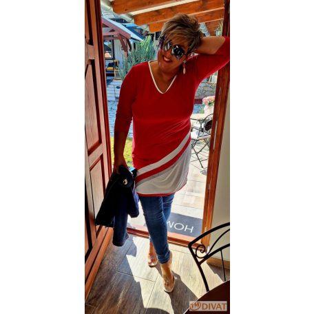 Fashion by NONO - Jupiter piros-fehér tunika-ruha