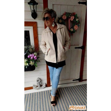 Török puha anyagú, karcsusított fazonú műbőr dzseki bézs színben