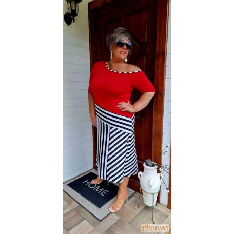 Fashion by NONO - Alexa piros-fekete csíkos trendi ruha