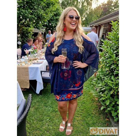 Fashion by NONO - Rózsa exclusive alkalmi ruha sötétkék-egyedi mintás