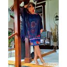 Fashion by NONO - Rózsa exclusive alkalmi ruha sötétkék-egyedi mintás