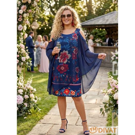 Fashion by NONO - Rózsa exclusive alkalmi ruha sötétkék-egyedi mintás