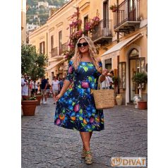   Fashion by NONO - Girls zsebes, ápol és eltakar fazonú ruha sötétkék-gyümölcs mintás 