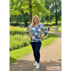   Fashion by NONO - Zelda kék egyedi mintás mellnél átlapolt "V" kivágású felső 