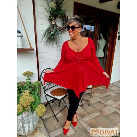 Fashion by NONO - Dália mellnél húzott extrán "A" vonalú piros tunika 