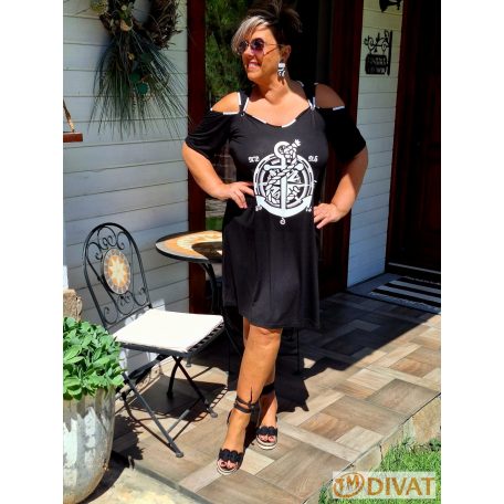 Fashion by NONO - Bella fekete ruha matróz mintával