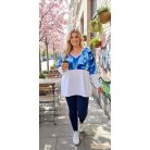 Fashion by NONO - Frida oversize felső fehér-kék mintás