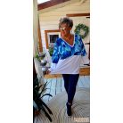 Fashion by NONO - Frida oversize felső fehér-kék mintás