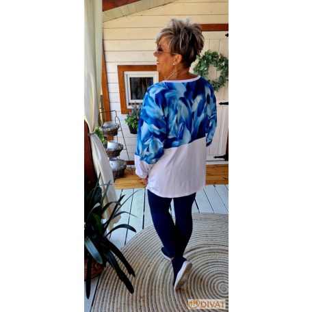 Fashion by NONO - Frida oversize felső fehér-kék mintás