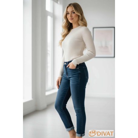 Extra sztreccs plus size, Push Up farmernadrág koptatott sötétkék