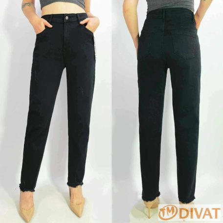 Alul szaggatott plus size farmernadrág fekete színben