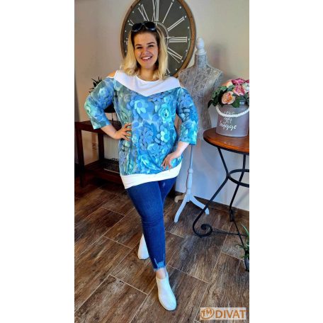 Alul szaggatott plus size farmernadrág sötétkék színben