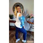 Alul szaggatott plus size farmernadrág sötétkék színben