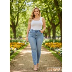   Extra sztreccs, Push Up kék farmernadrág kövekkel díszítve nagyobb méretben